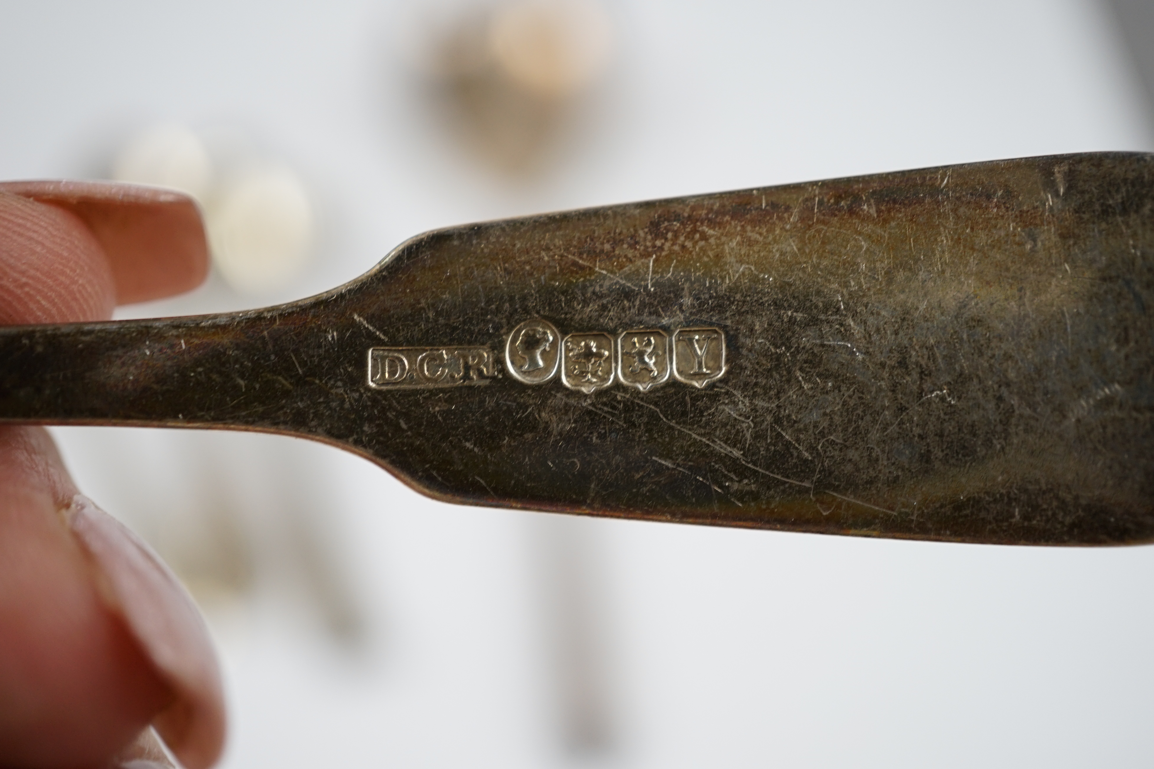 A small quantity of assorted 19th century and later silver flatware, various, dates, makers and patterns including two pairs of salad servers, 32,7oz. Condition - fair